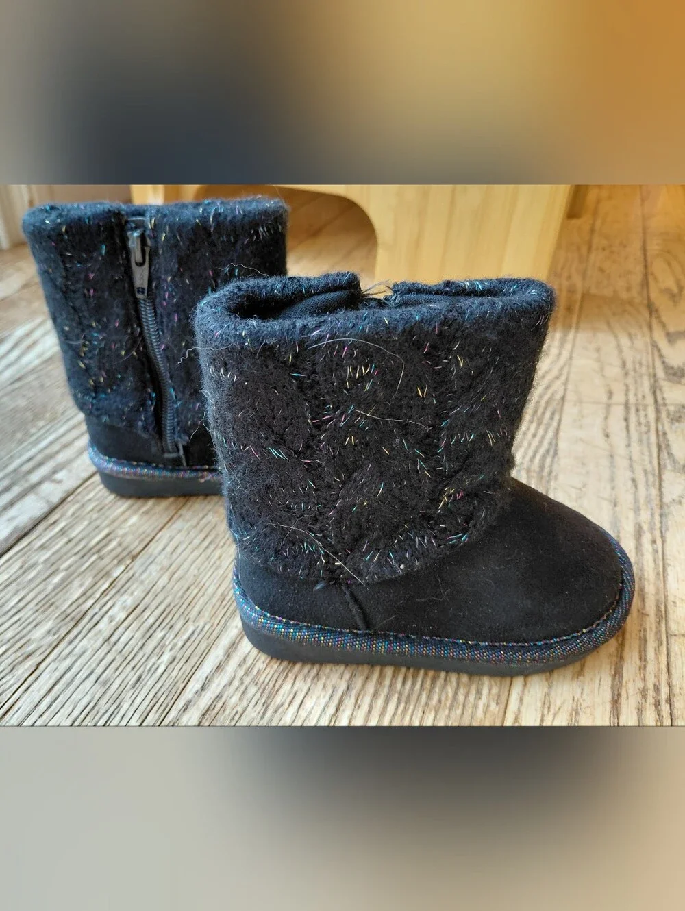 Jumping Beans Reagan Black Glitter Knit Toddler Boots Size 7 Brand New